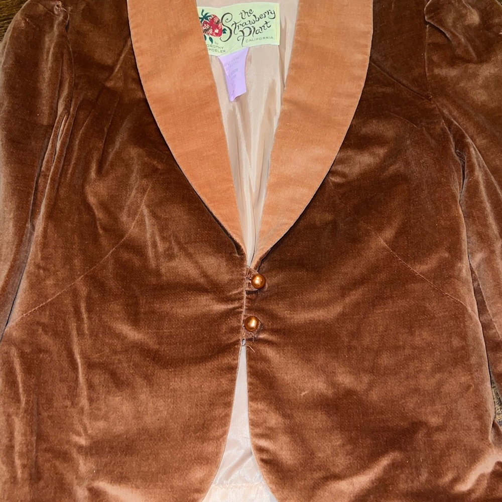 Vintage Strawberry Plant Tan Velvet Long Puffed Sleeve Blazer Jacket Size 3-4 - Picture 8 of 13
